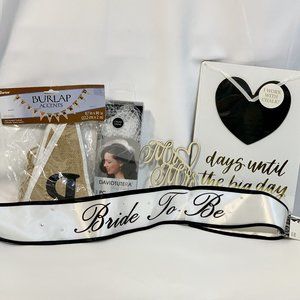 Bride To Be Bundle Sash, Countdown Calendar, Veil, Mr & Mrs, Burlap Flags Banner